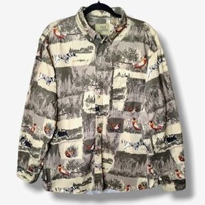 Outdoor Life Field Tested Pheasant Bird Dog Print Shirt XL Cotton